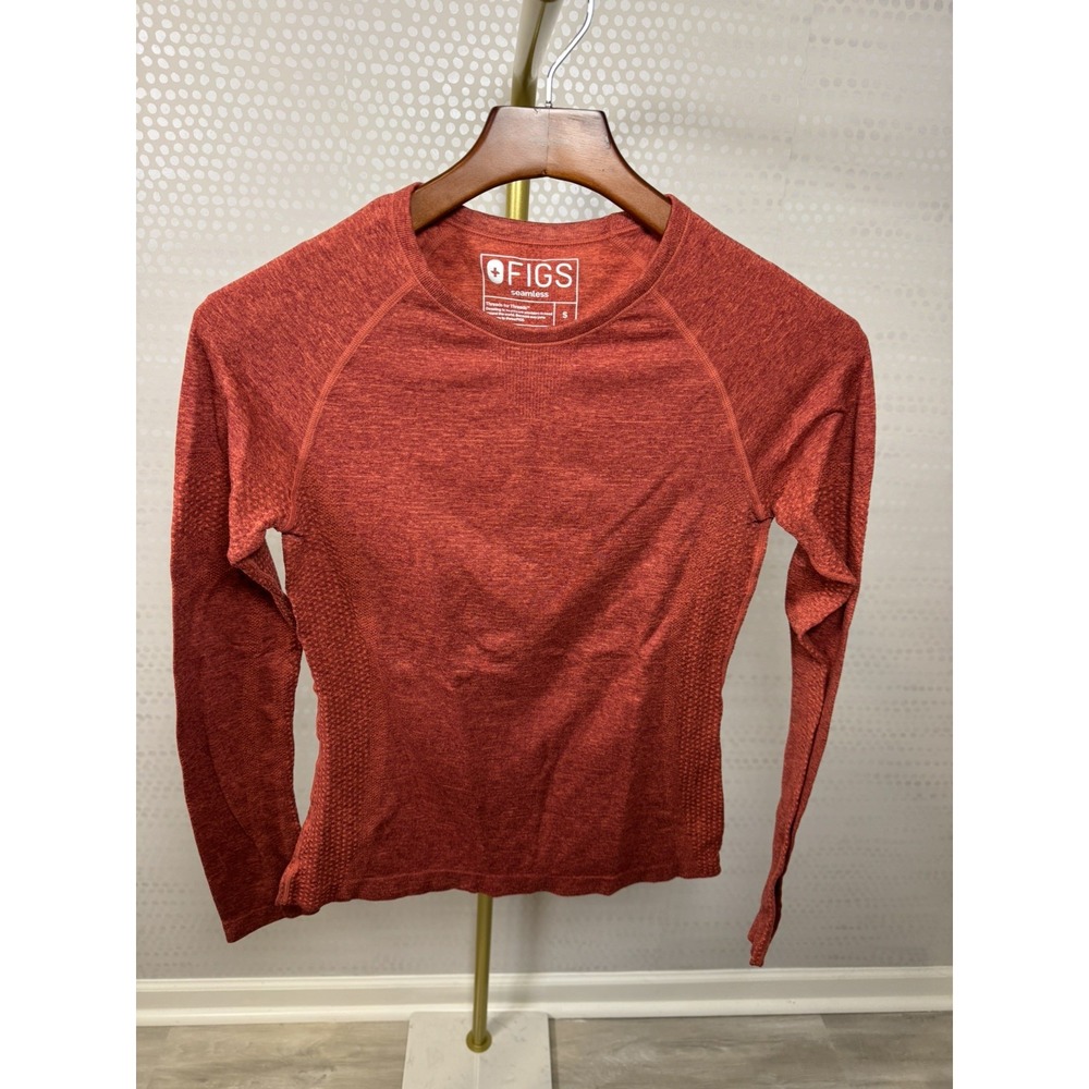 FIGS Slim Salta Seamless Long Sleeve Top Women's S Red Rust Performance Scrub
